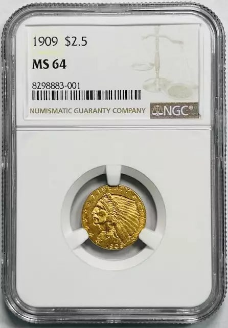 1909 Gold Quarter Eagle $2 1/2 Indian Head NGC MS-64 Uncirculated (1 of 2)