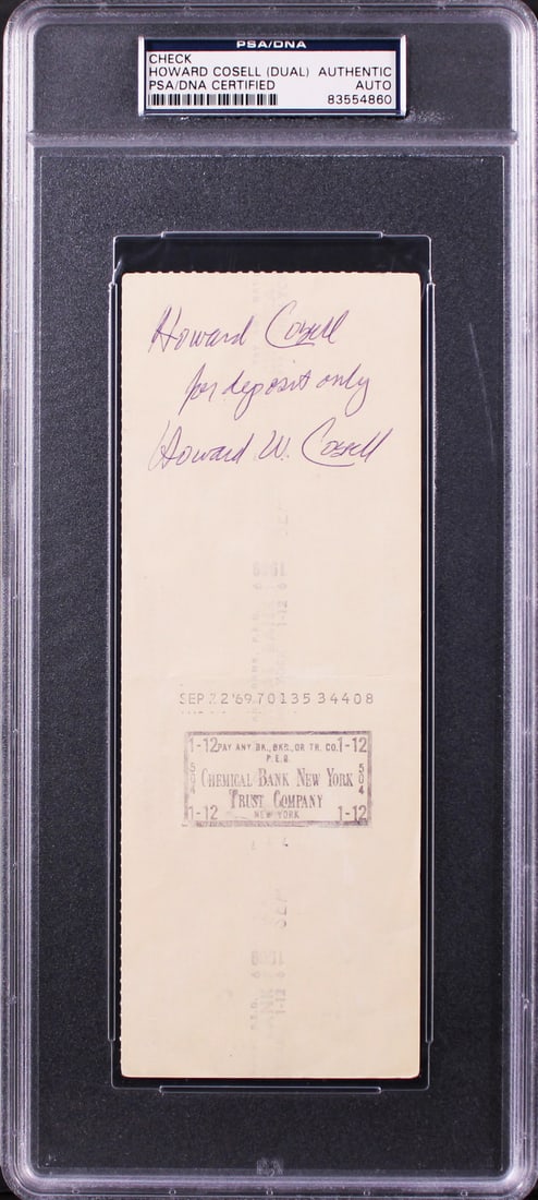 Howard Cosell Signed 3x8.25 Check PSA/DNA Authenticated Sept 19 1969 (1 of 2)