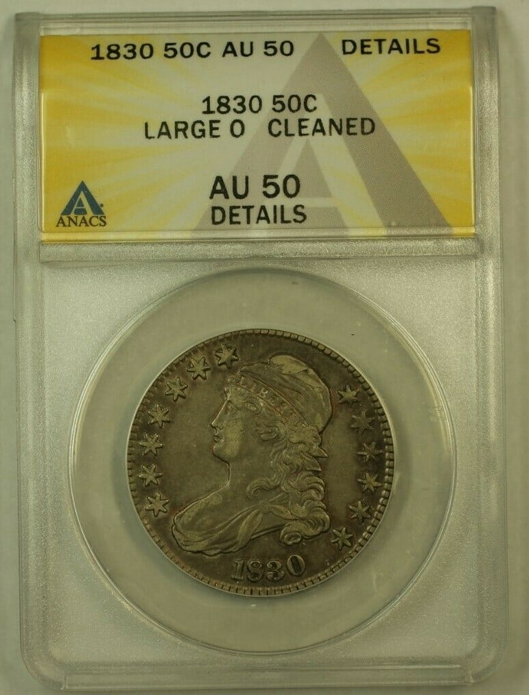 1830 Capped Bust Silver Half Dollar Large O ANACS AU-50 (1 of 2)
