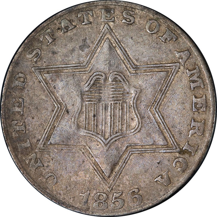 1856 Three Cent Silver Coin Choice XF/AU Strong Strike Great Eye Appeal (1 of 2)