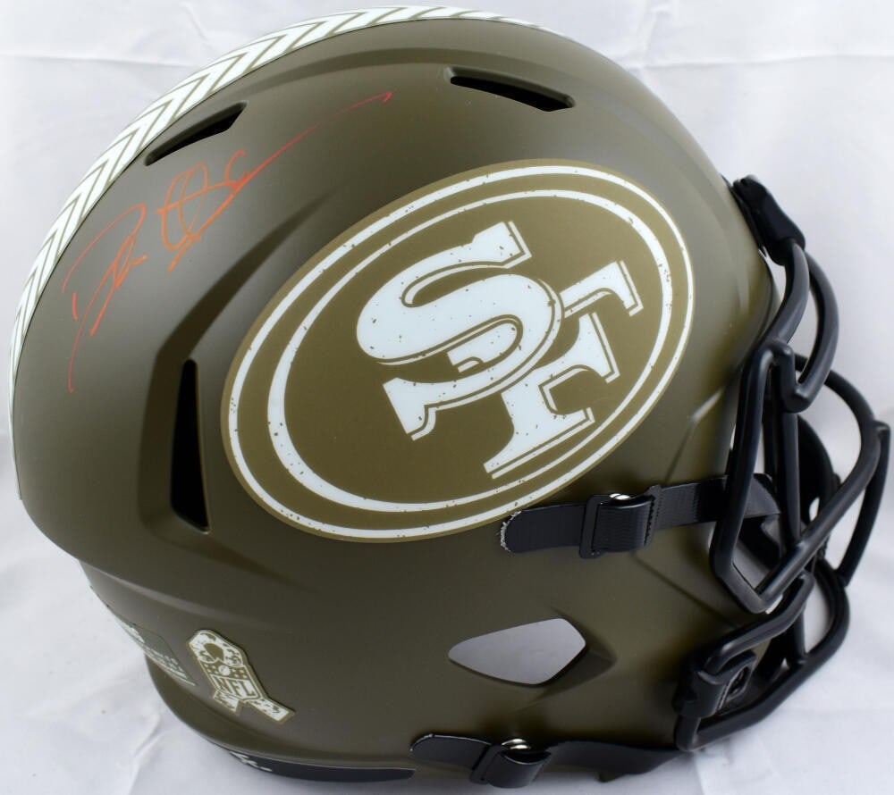 Deion Sanders Autographed 49ers Salute to Service Helmet Beckett Certified: Deion Sanders Autographed 49ers Salute to Service Helmet Beckett Certified This is an original full-sized helmet commemorating Deion Sanders' time with the San Francisco 49ers as part of the Salute to