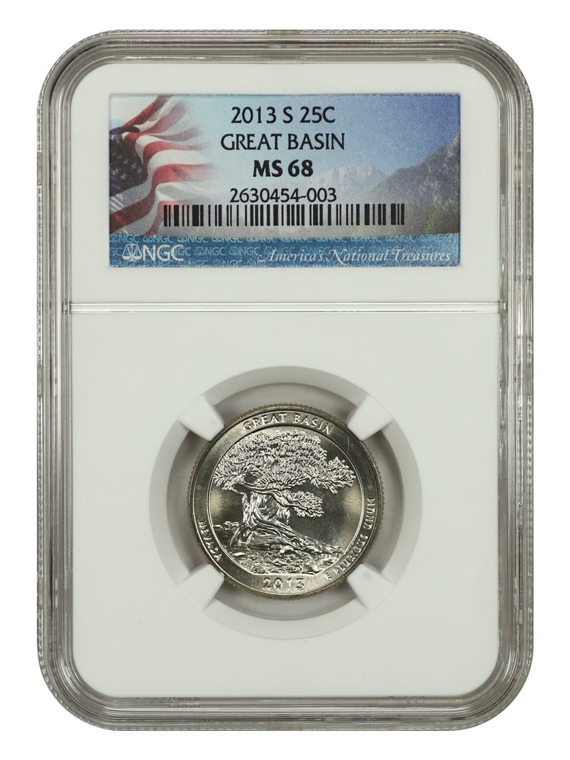 2013-S 25C Great Basin NP NGC MS68 Uncirculated Type 1 Quarter: 2013-S 25C Great Basin NP NGC MS68 Uncirculated Type 1 Quarter This 2013-S 25C Great Basin National Park coin is a stunning addition to any collection. Graded MS68 by NGC, this uncirculated quarter sh