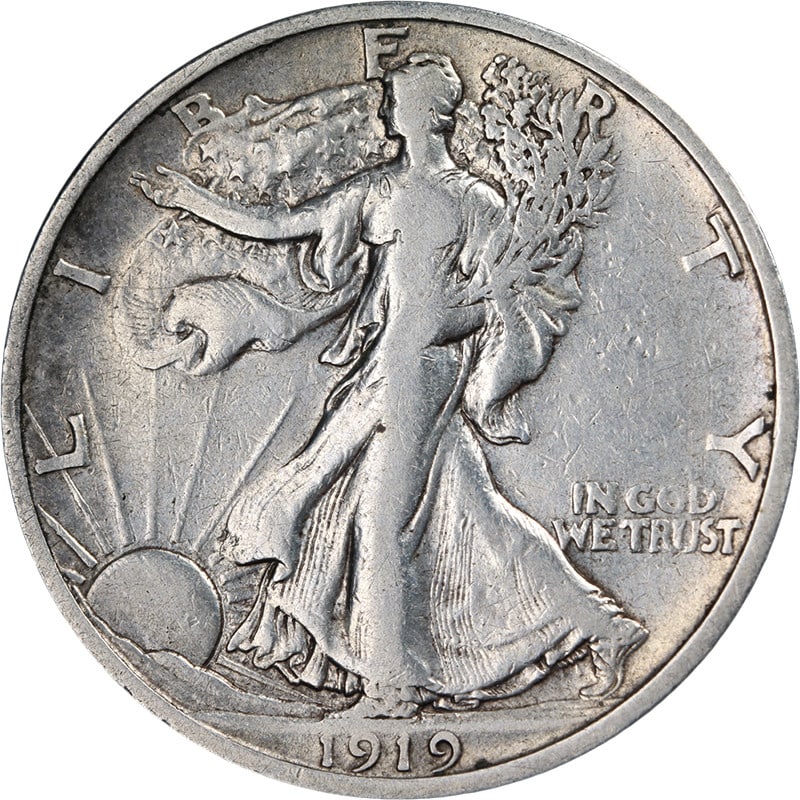 1919-S Walking Liberty Half Coin VF Details Silver 90% Nice Strike: 1919-S Walking Liberty Half Coin VF Details Silver 90% Nice Strike This 1919-S Walking Liberty Half showcases decent eye appeal and a nice strike. It is graded as VF Details, indicating it has been li