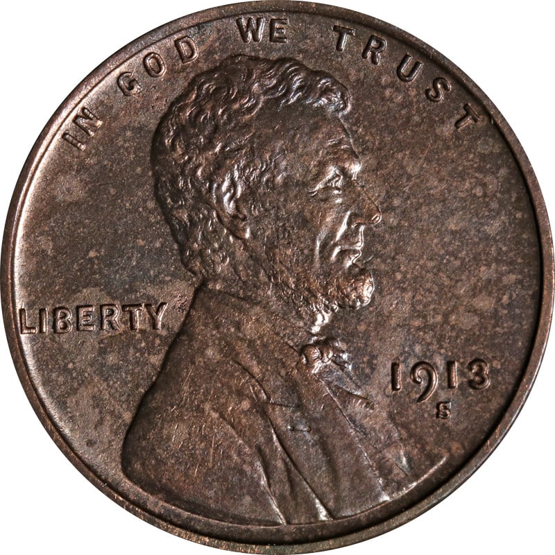 1913-S Lincoln Cent Unique Color Circulated Copper Coin (1 of 2)