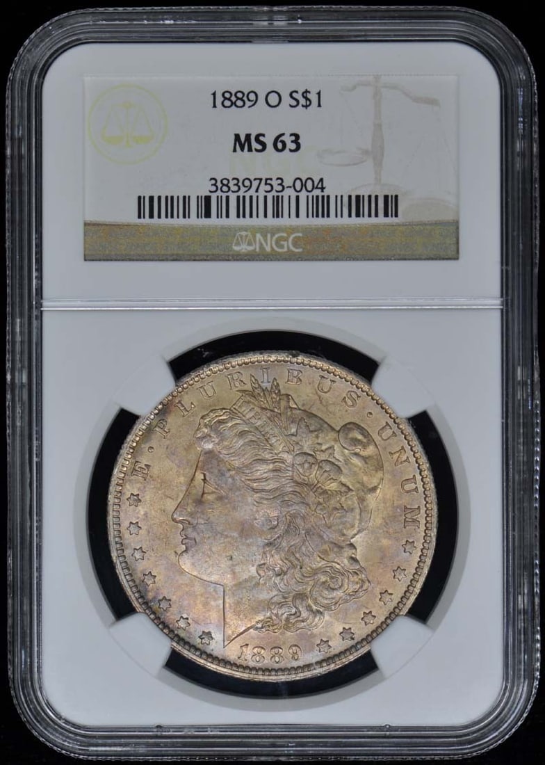 1889-O NGC MS63 Morgan Dollar Uncirculated New Orleans Coin: 1889-O NGC MS63 Morgan Dollar Uncirculated New Orleans Coin This 1889-O Morgan Dollar showcases the exquisite craftsmanship of American coinage. Certified by NGC with a grade of MS63, this uncirculate