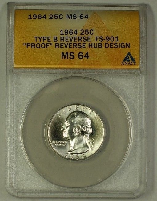 1964 Washington Quarter FS-901 Type B Reverse Coin ANACS MS-64 (1 of 2)