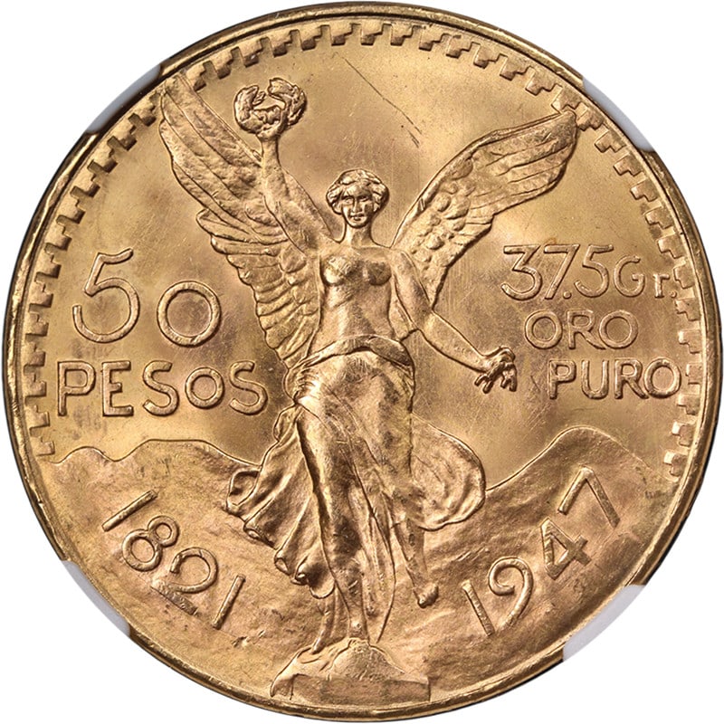 NGC MS65 1947 Mexico 50 Pesos Gold Coin Restrike (1 of 4)
