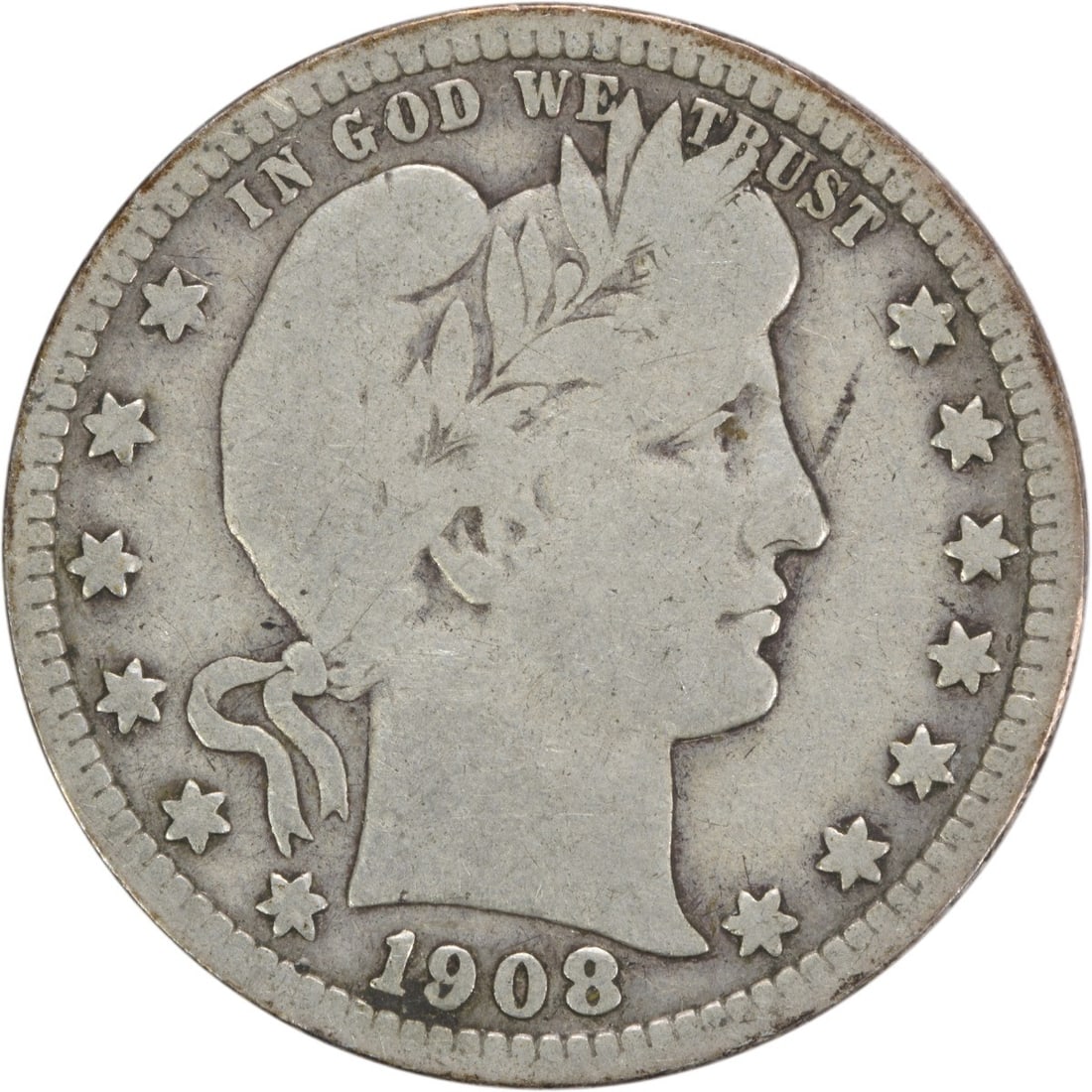 1908-S Barber Silver Quarter 25C VG Uncertified Silver Coin (1 of 2)