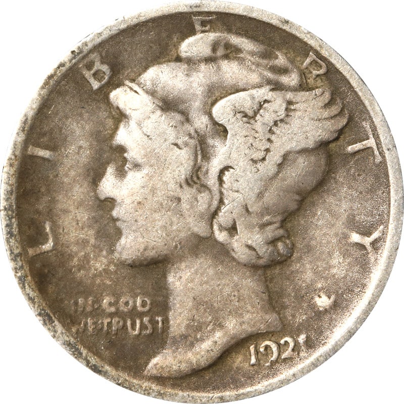 1921-P Mercury Dime 90% Silver Circulated Coin (1 of 2)