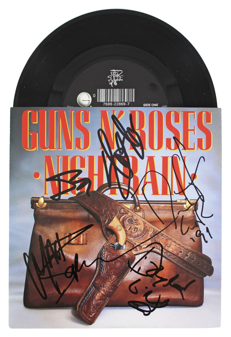 Guns N' Roses Signed Nightrain Album Cover with Vinyl BAS COA (1 of 7)