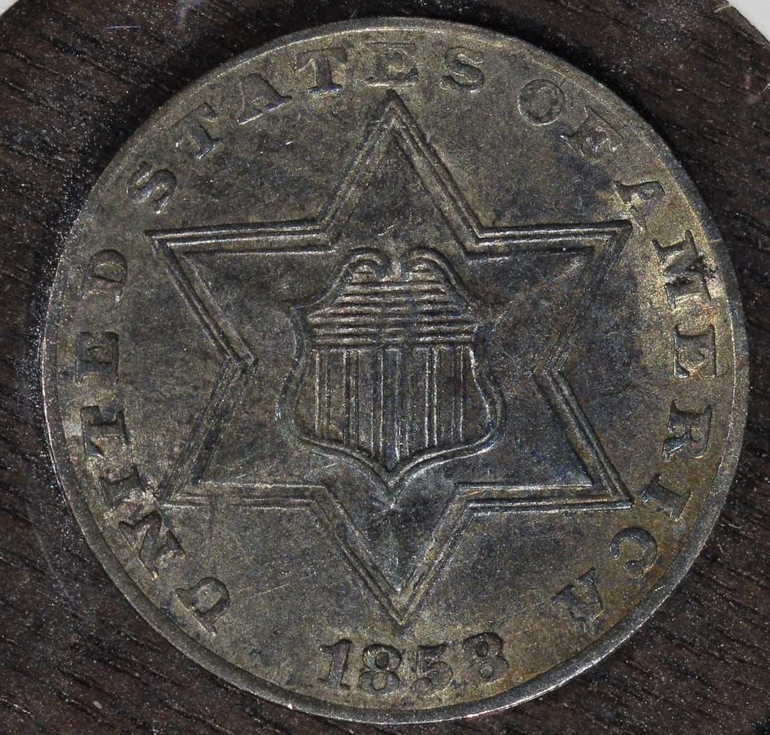 1858 Three Cent Silver Trime Coin Uncertified Philadelphia Mint (1 of 2)