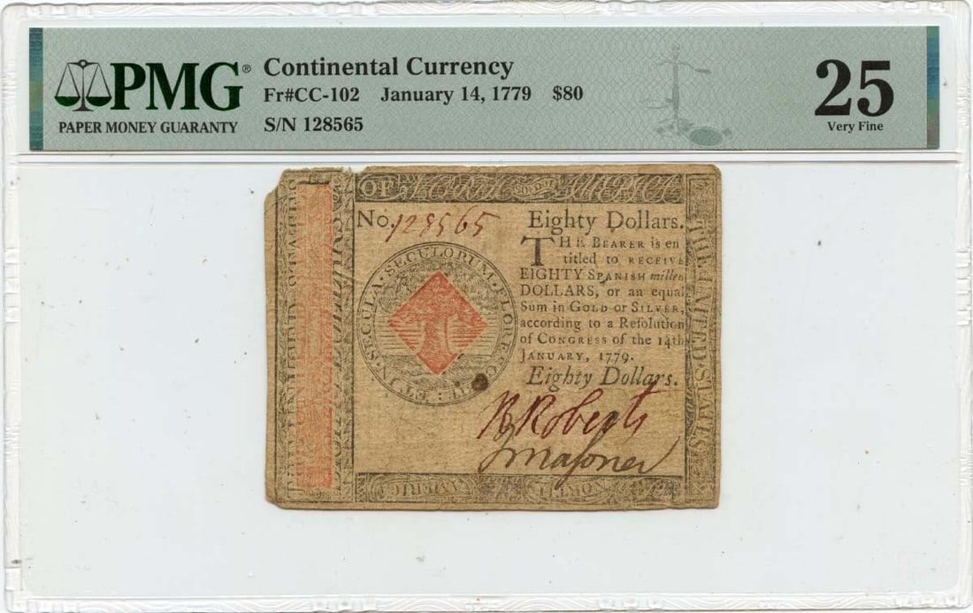 1779 $80 Continental Currency PMG VF25 Historic Note (1 of 2)