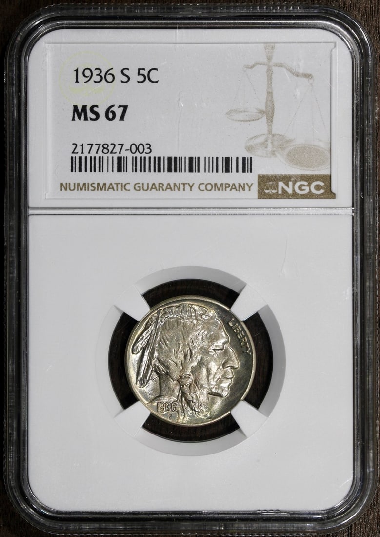 1936-S NGC MS67 Buffalo Nickel Superb Gem 5C (1 of 4)