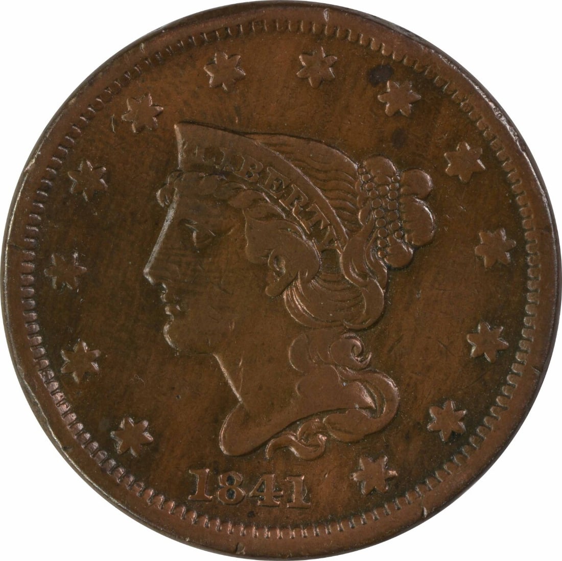 1841 Braided Hair Large Cent VF Copper Coin Uncertified (1 of 2)