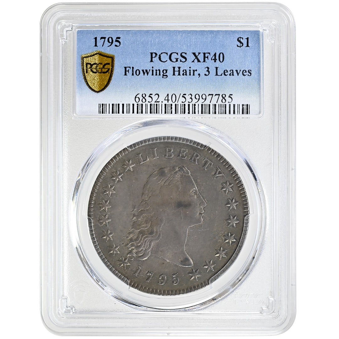 1795 Flowing Hair Dollar PCGS XF40 Rare Silver Coin: 1795 Flowing Hair Dollar PCGS XF40 Rare Silver Coin This 1795 Flowing Hair Dollar is a remarkable piece of American numismatic history. Graded XF40 by PCGS, this coin showcases its historical signific