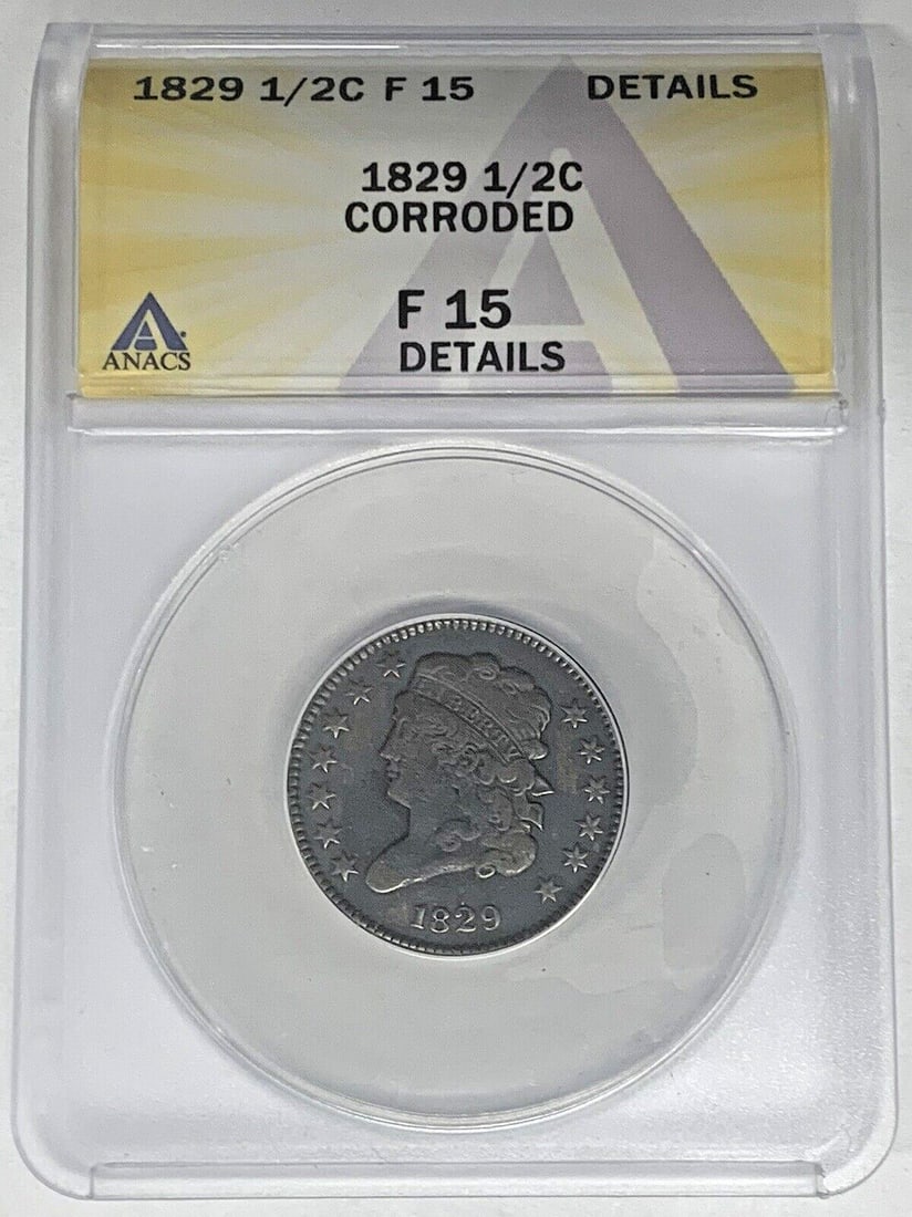 1829 Classic Head Half Cent Coin ANACS F 15 Corroded (1 of 2)