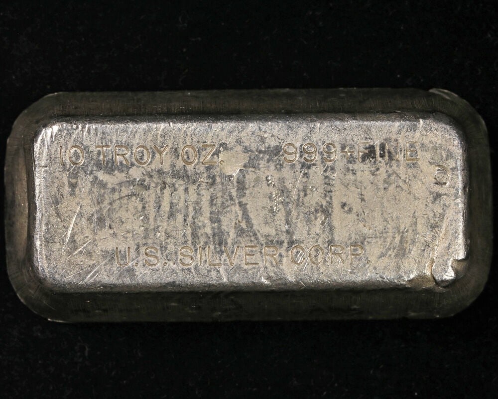Hand-Poured 10 oz .999 Fine Silver Bar by US Silver Corp Vintage (1 of 3)