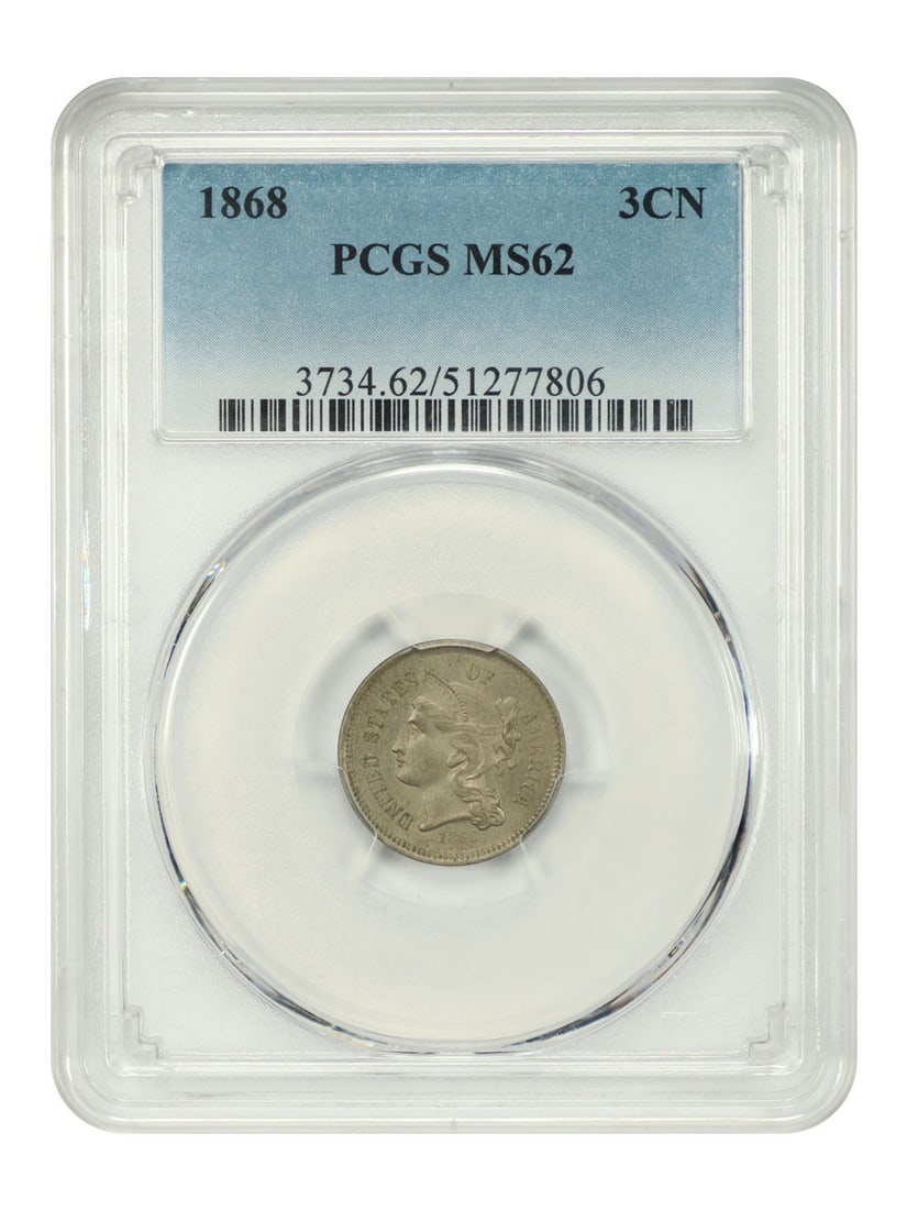 1868 Three Cent Nickel PCGS MS62 Uncirculated Coin (1 of 4)