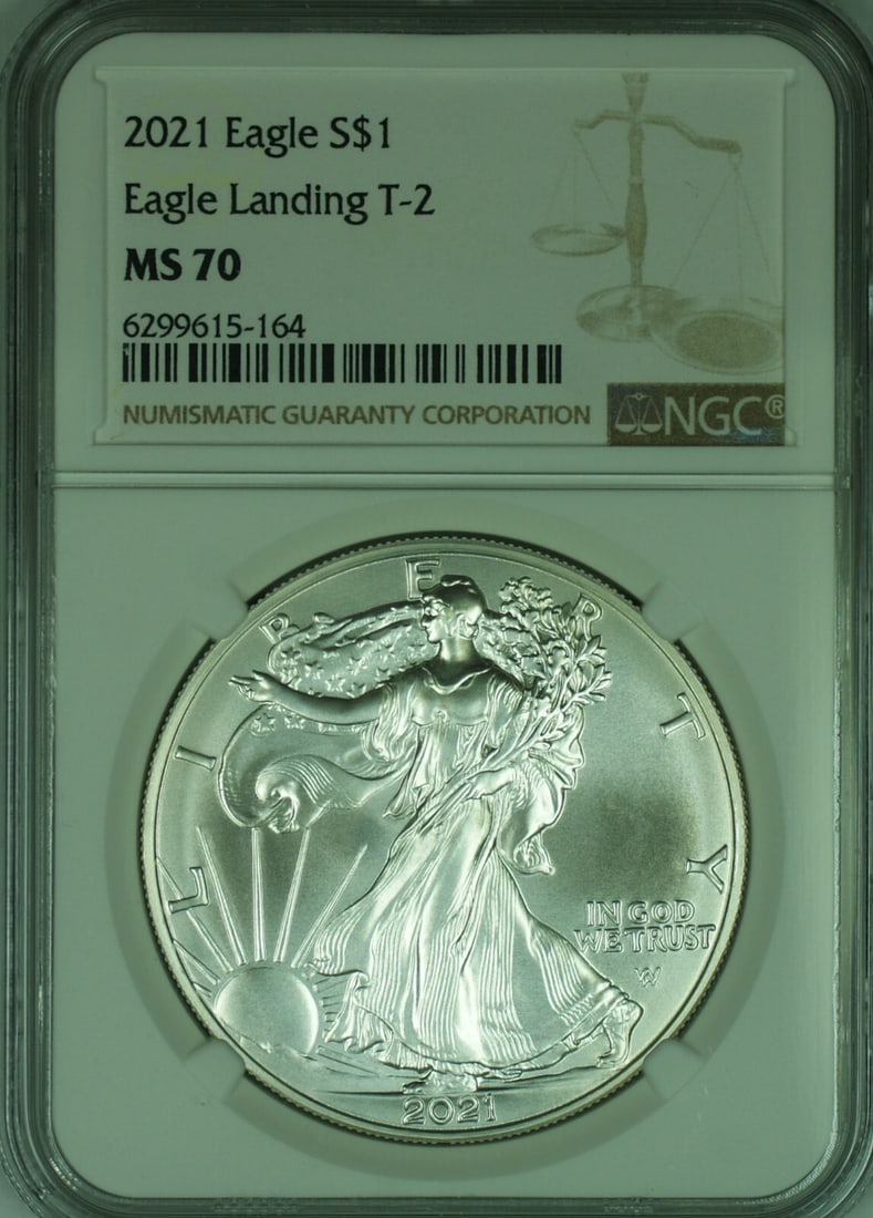 2021 NGC MS 70 Silver Eagle $1 Type-2 Coin (1 of 2)