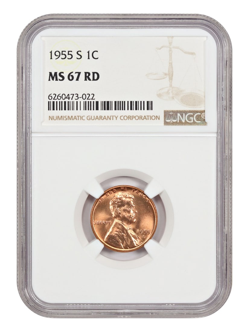 NGC MS67RD 1955-S Lincoln Wheat Cent Uncirculated Red (1 of 4)