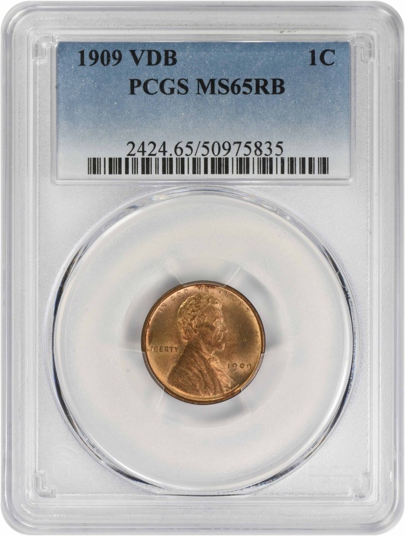 1909 VDB Lincoln Cent MS65RB PCGS Uncirculated Copper Coin (1 of 2)