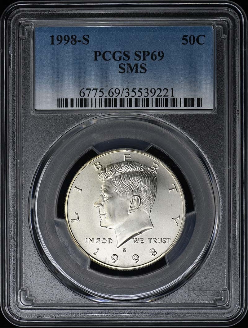 1998-S Kennedy Half Dollar Type 1 Silver PCGS SP69 Uncirculated: 1998-S Kennedy Half Dollar Type 1 Silver PCGS SP69 Uncirculated This 1998-S 50C SMS Kennedy Half Dollar is a stunning example of U.S. coinage, graded SP69 by PCGS. Featuring the iconic Kennedy design,