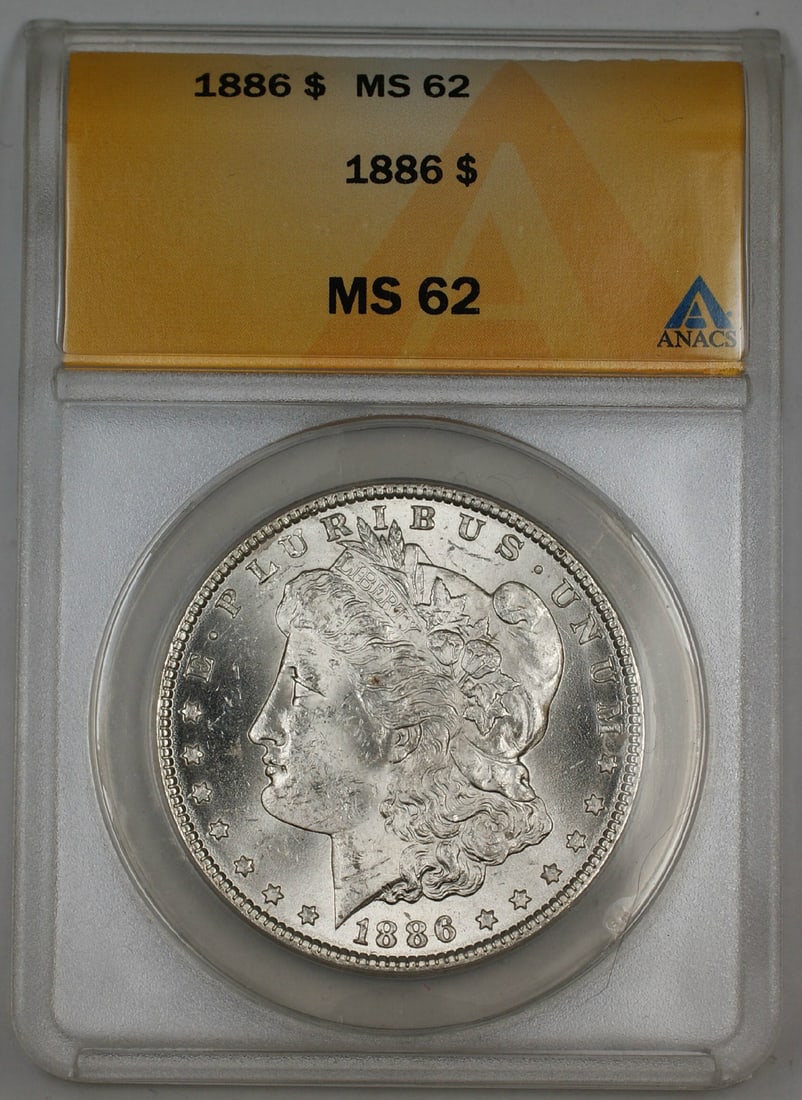 1886 Morgan Silver Dollar Coin ANACS MS62 Uncirculated Silver (1 of 2)