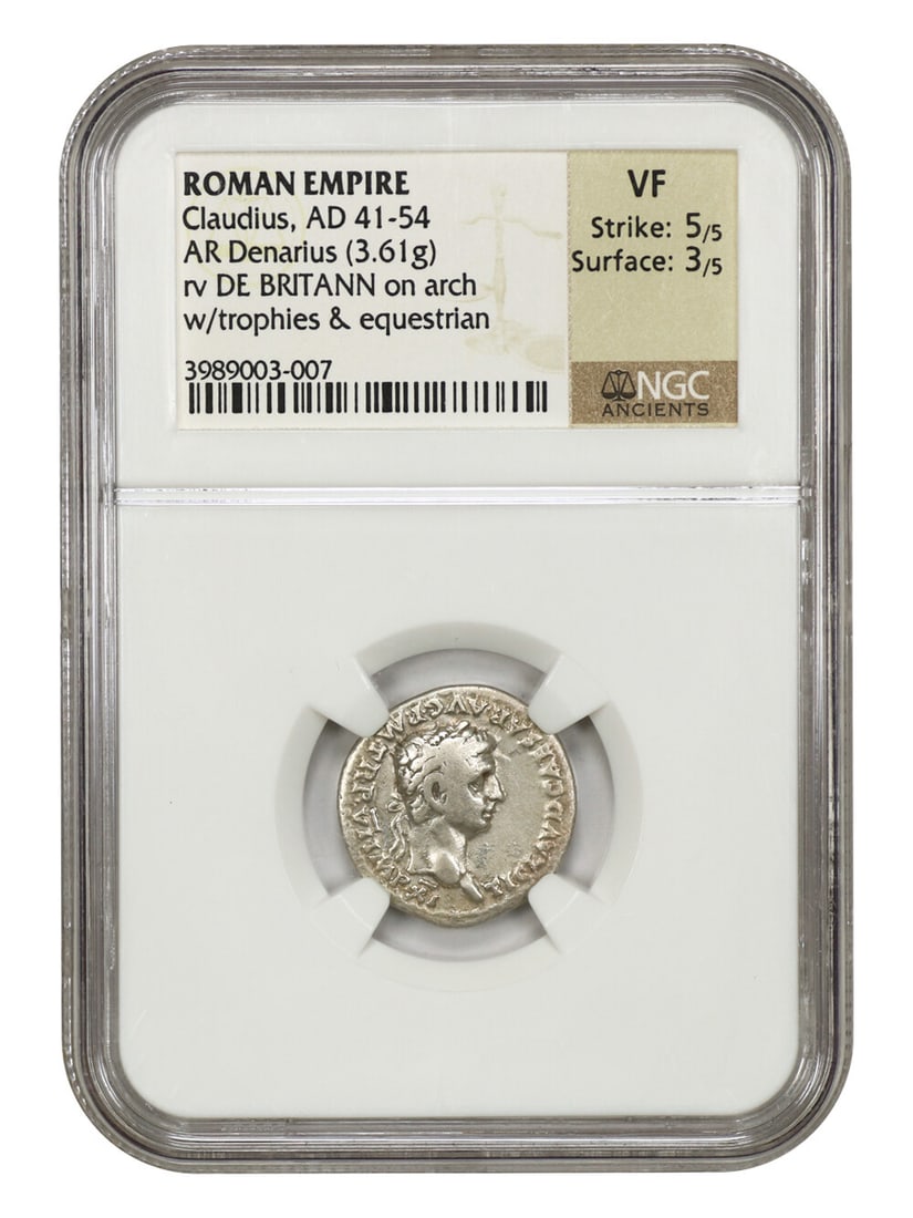Ancient Roman Claudius AR Denarius NGC VF Certified Coin (1 of 4)