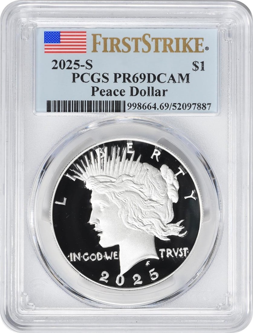 2025-S Peace Silver Dollar PR69DCAM First Strike PCGS (1 of 2)