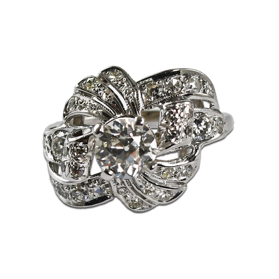 14K White Gold Vintage Old-Euro Cut Diamond Ring GIA Certified 1.12 ct (1 of 7)