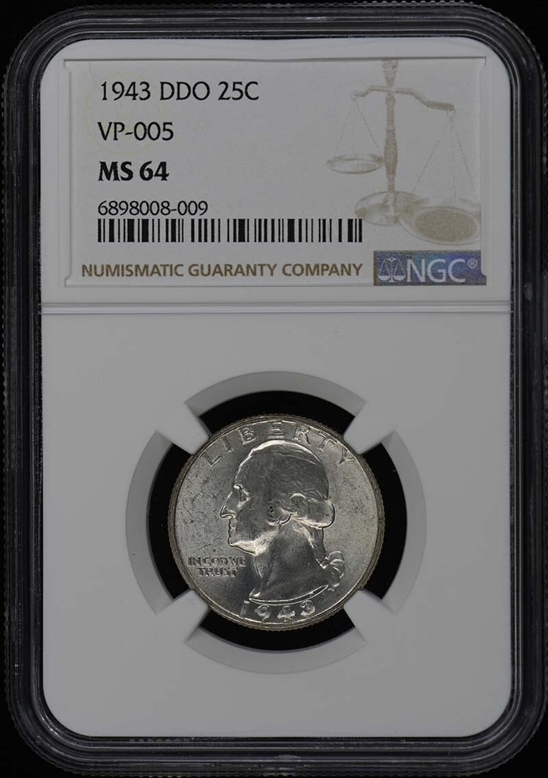 1943 DDO Washington Quarter NGC MS64 Certified Coin (1 of 4)