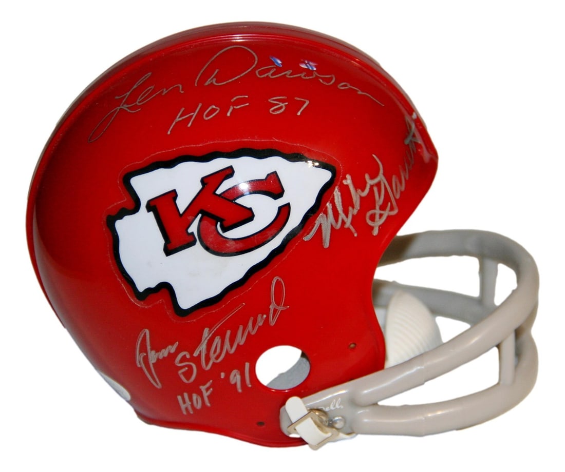 Len Dawson Bobby Bell Signed Chiefs SB IV Mini Helmet JSA (1 of 5)
