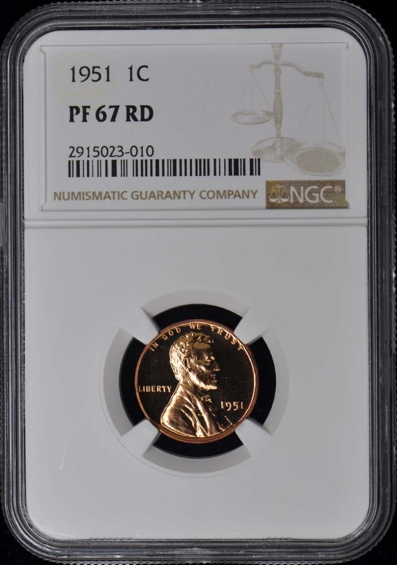1951 NGC PR67RD Wheat Reverse Lincoln Cent Proof Coin: 1951 NGC PR67RD Wheat Reverse Lincoln Cent Proof Coin This 1951 Wheat Reverse Lincoln Cent is a stunning example of numismatic artistry, graded PR67RD by NGC. With its pristine, uncirculated condition