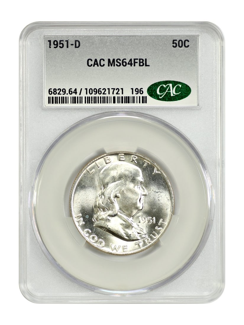 1951-D Franklin Half Dollar CACG MS64FBL Uncirculated Coin (1 of 4)