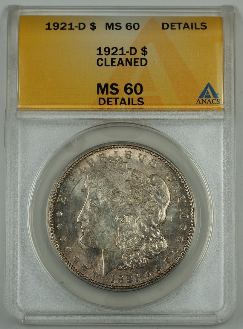 1921-D Morgan Silver Dollar ANACS MS-60 Details Lightly Toned (1 of 2)