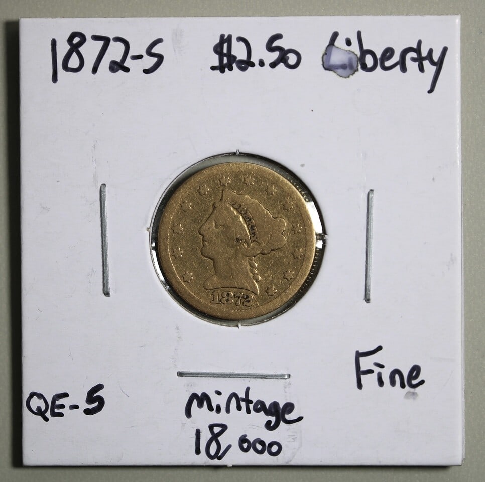 1872-S Liberty Head Gold Quarter Eagle $2.50 Coin San Francisco (1 of 2)