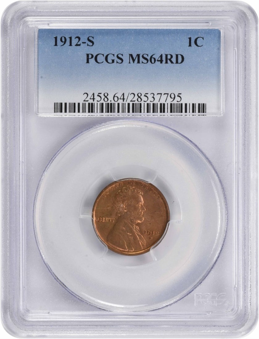 1912-S Lincoln Wheat Cent MS64RD PCGS Uncirculated Copper (1 of 4)