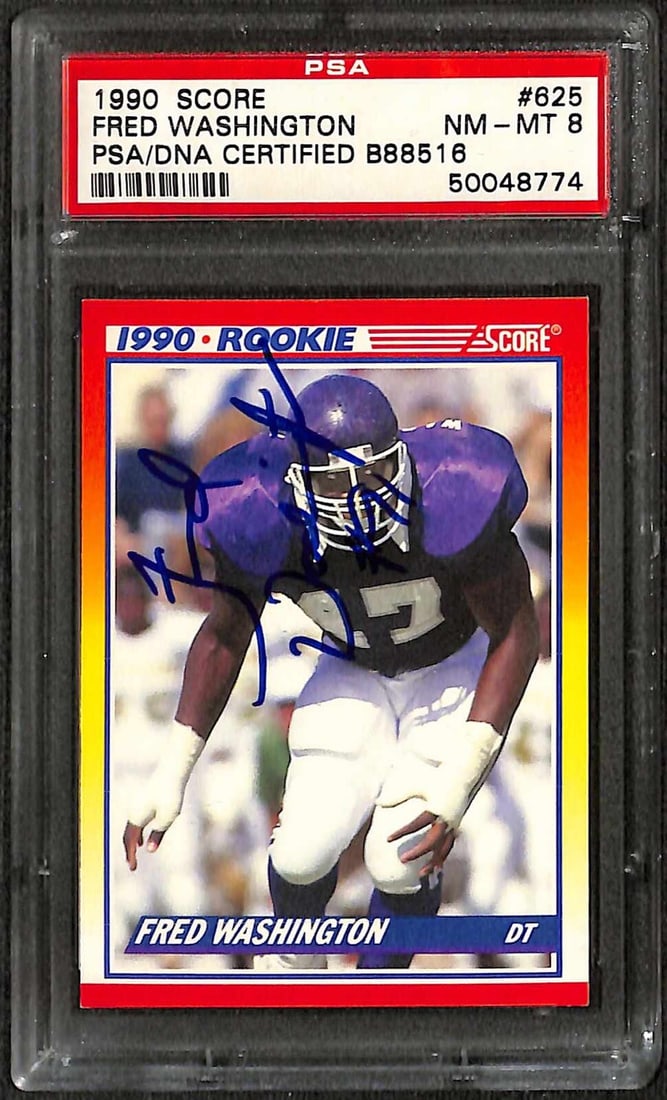 Fred Washington 1990 Score Signed Rookie Card #625 PSA NM-MT8 (1 of 1)