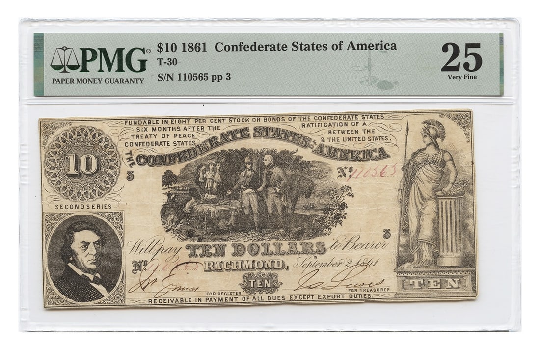 1861 Confederate $10 Note PMG VF25 Certification 2169201006 (1 of 2)