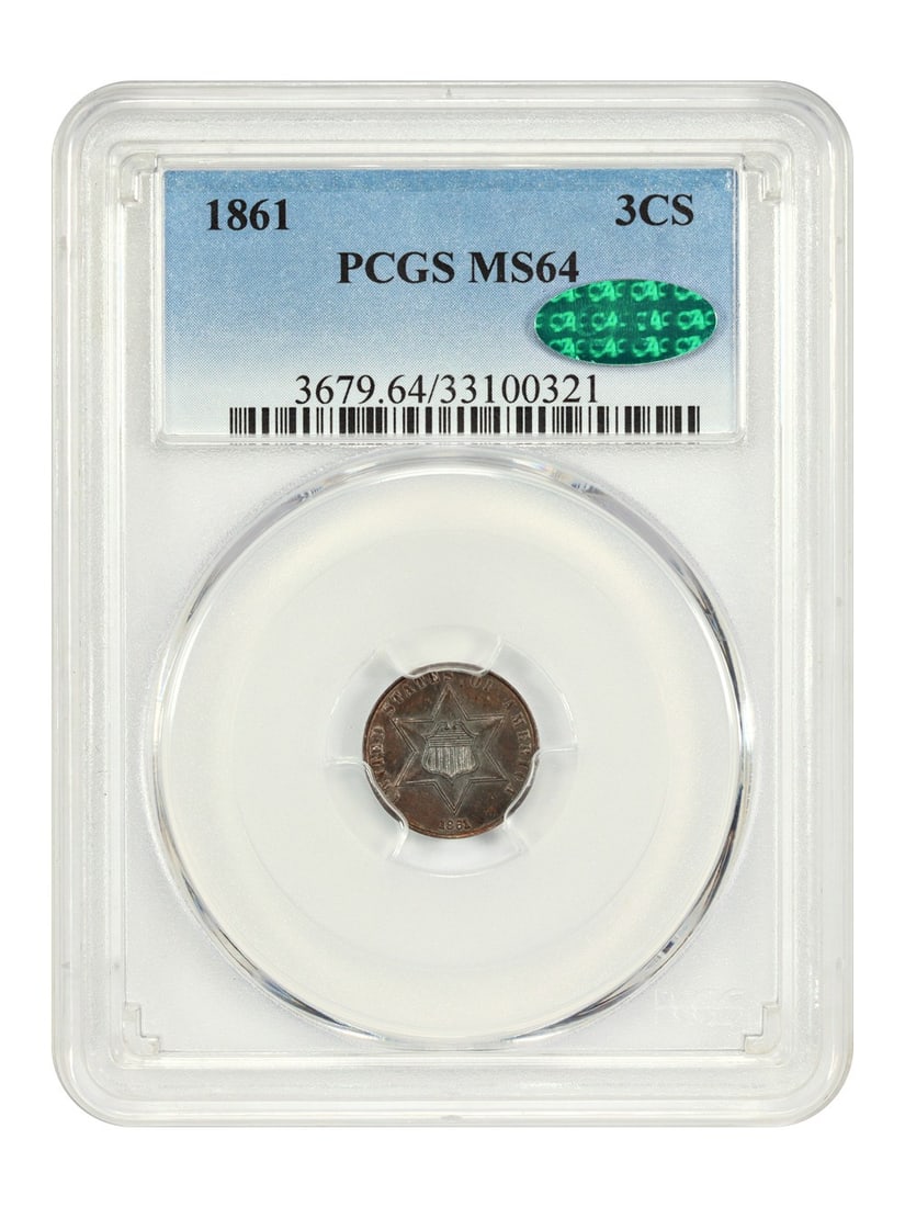 PCGS CAC MS64 1861 Three Cent Silver Coin Civil War Era (1 of 4)