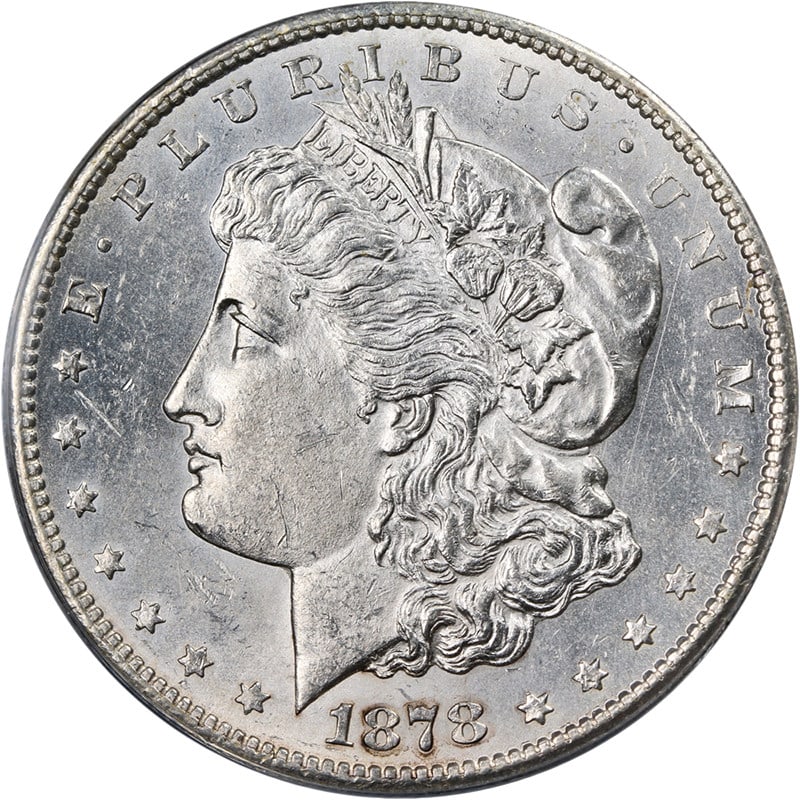 1878-CC Morgan Silver Dollar ANACS MS61 Uncirculated with Strong Strike: 1878-CC Morgan Silver Dollar ANACS MS61 Uncirculated with Strong Strike This 1878-CC Morgan Silver Dollar is a striking example, showcasing nice eye appeal with bright white luster and strong strike.