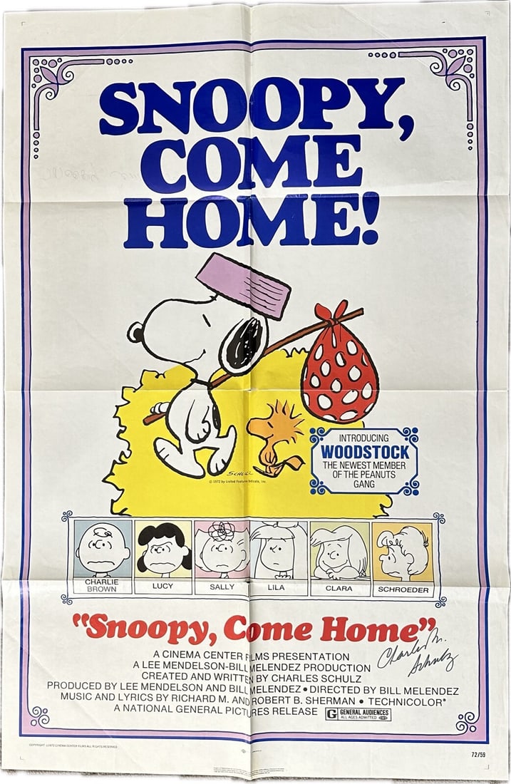 Snoopy Come Home 1972 Signed Movie Poster by Charles Schulz Beckett LOA (1 of 1)