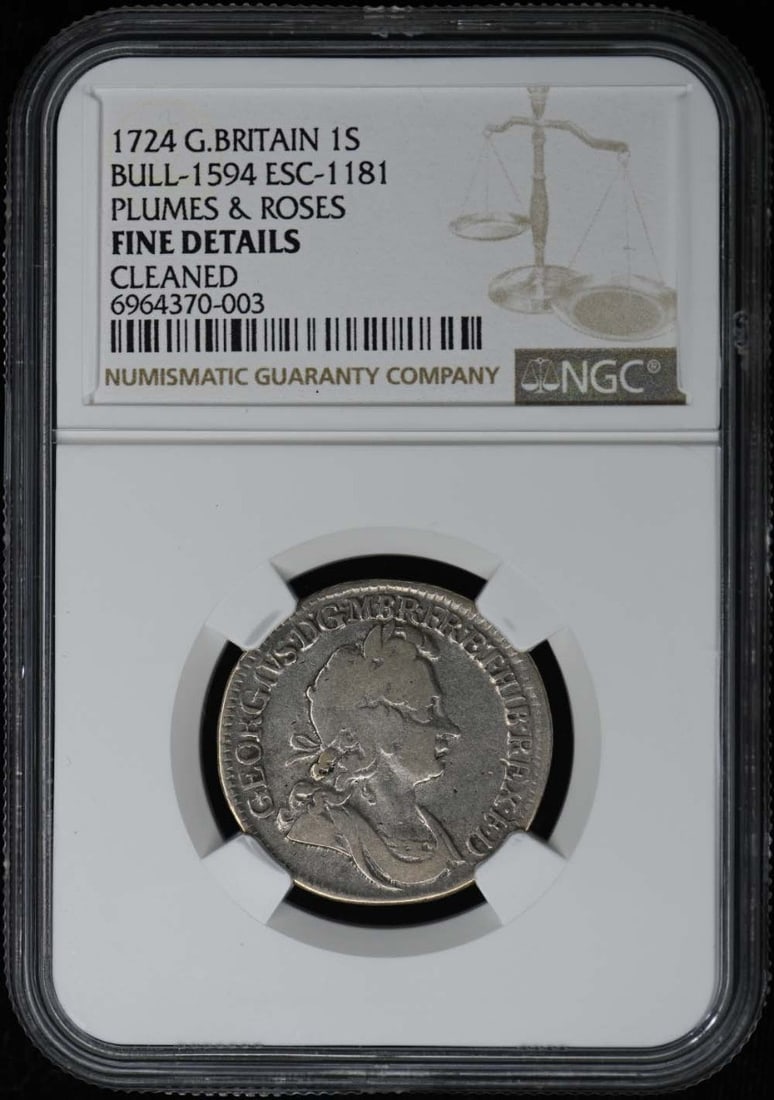 1724 Great Britain Plumes & Roses 1 Shilling NGC F Details (1 of 2)