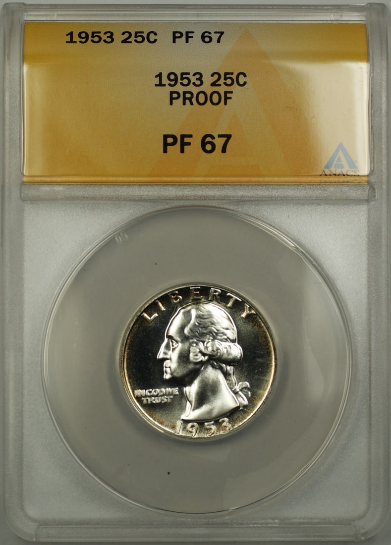 1953 Washington Quarter Proof Coin ANACS PF-67 Light Rim Tone (1 of 2)