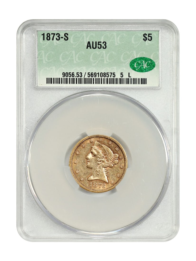 1873 San Francisco Liberty Head $5 Gold Coin CACG AU53 Low Mintage (1 of 4)