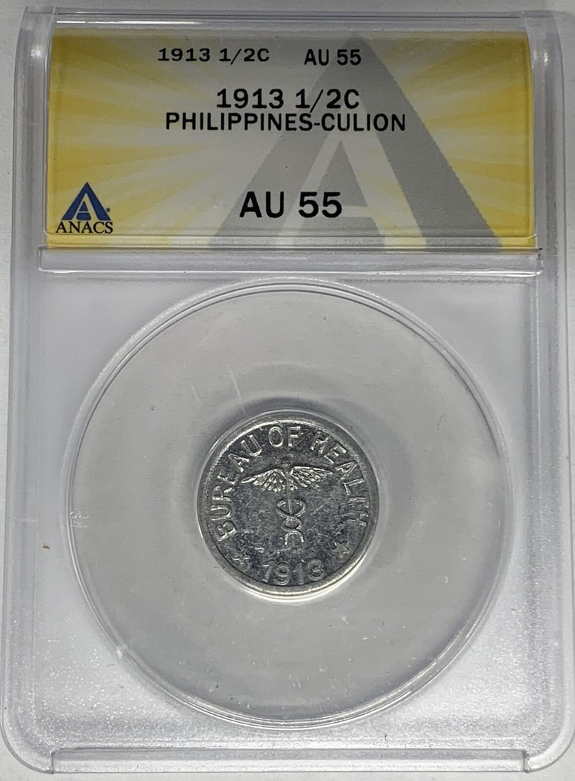 1913 Philippines Culion 1/2 Centavo Coin ANACS AU 55 (1 of 2)