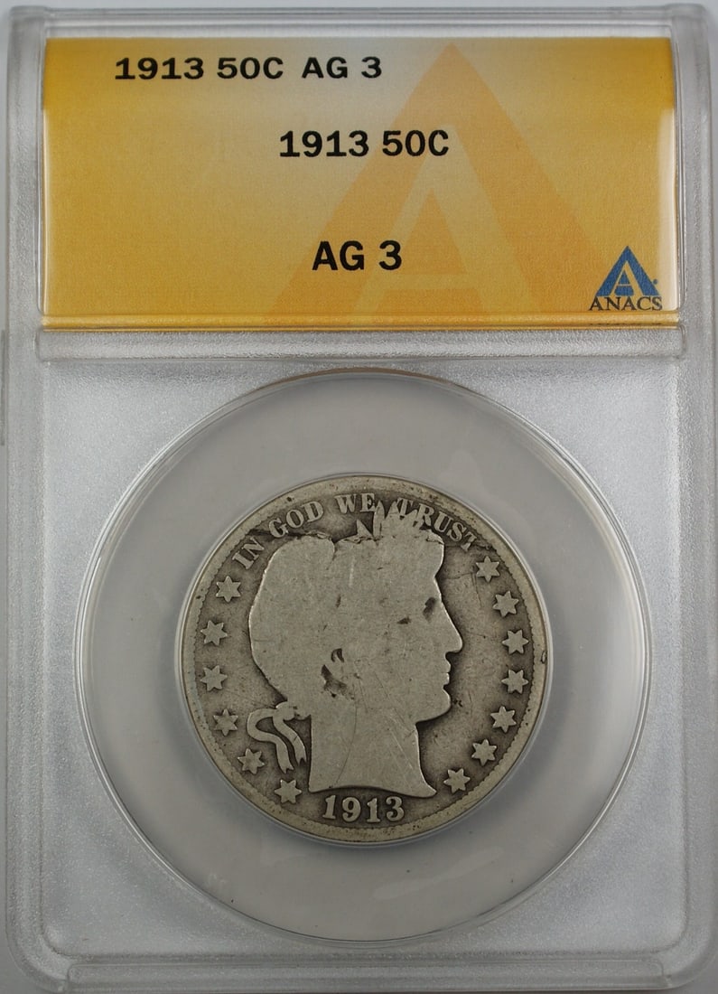 1913 Barber Silver Half Dollar ANACS AG 3 Circulated Coin (1 of 2)