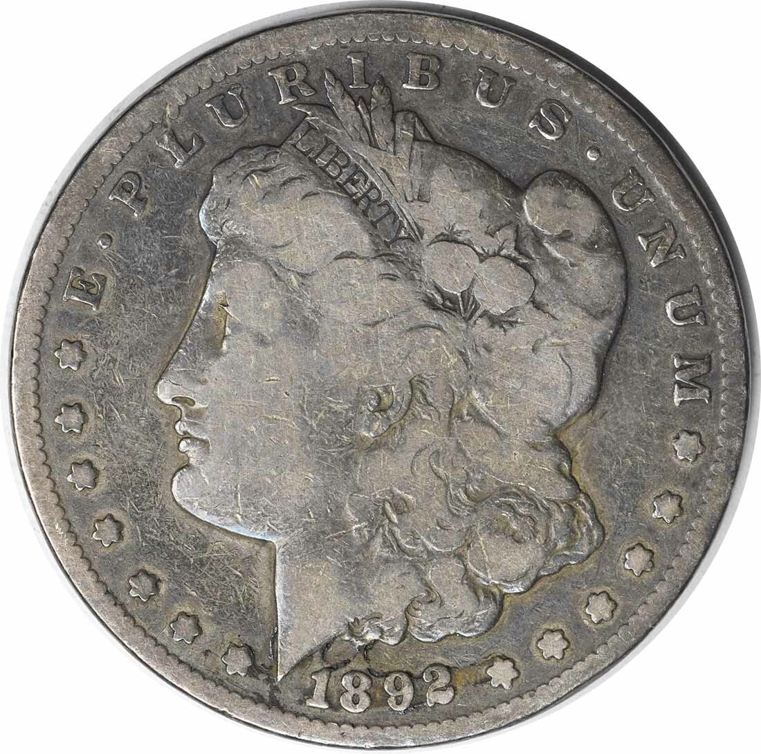 1892-CC Morgan Silver Dollar Coin 90% Silver VG Uncertified (1 of 2)