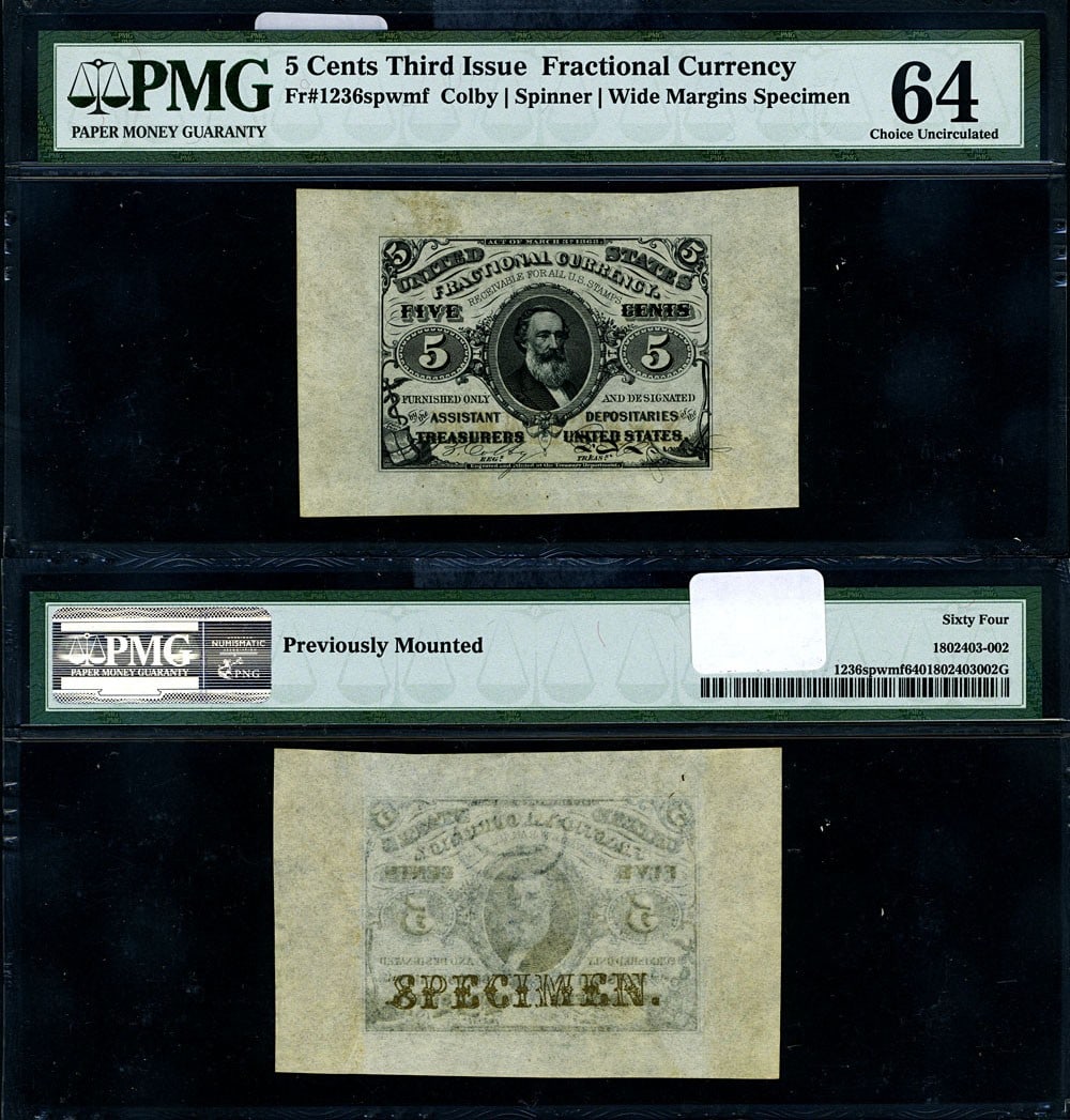 5c 3rd Issue Fractional Note Wide Margin PMG CU64 Certified (1 of 3)