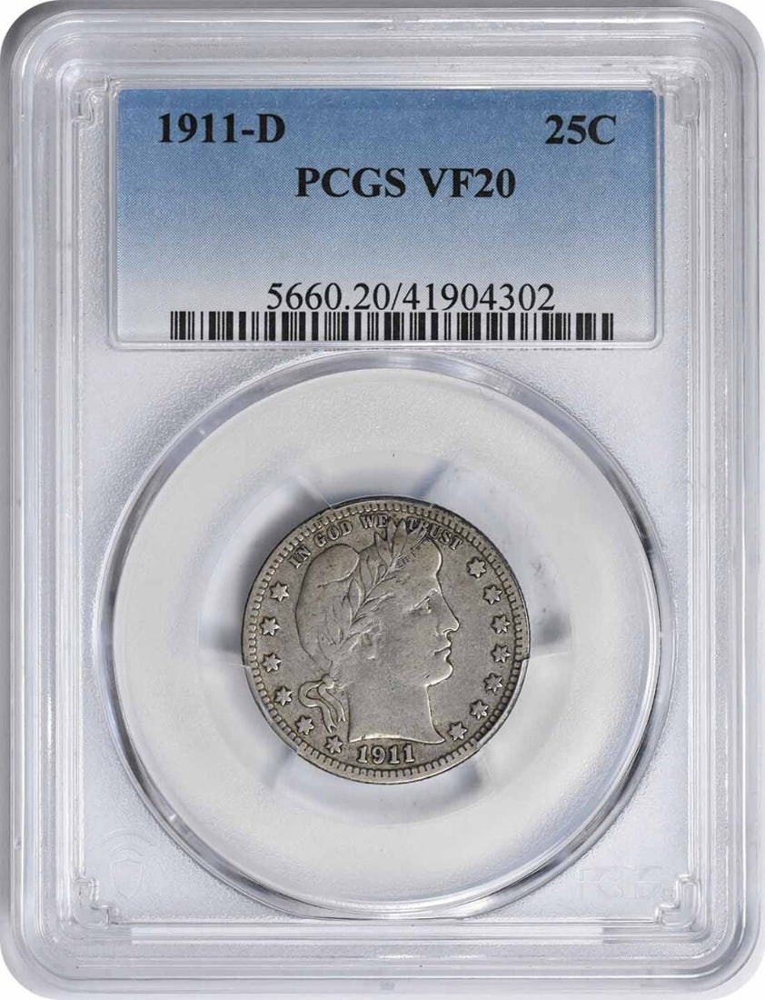 1911-D Barber Silver Quarter VF20 PCGS 90% Silver Denver Mint (1 of 2)